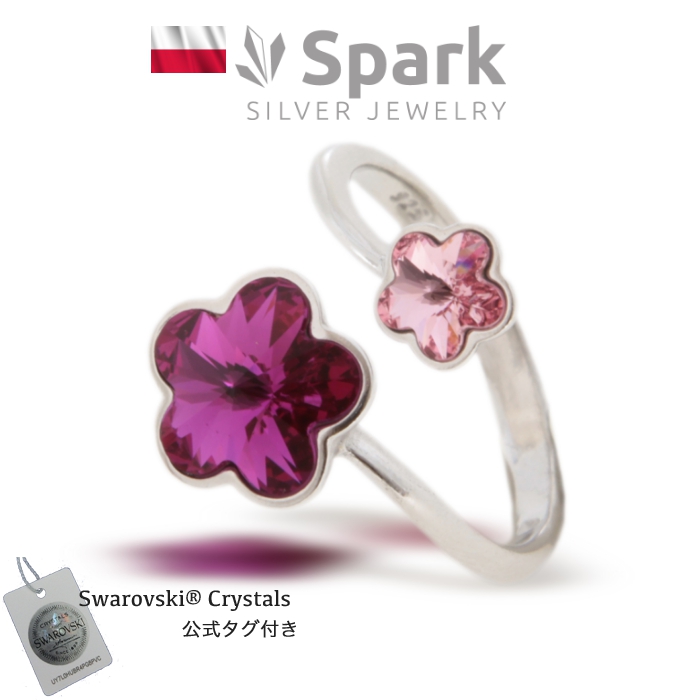 【Spark】フラワー リング 指輪 大人 かわいい スワロフスキー®・クリスタル Swarovski® Crystals フリー  フューシャ/ライト・ローズ