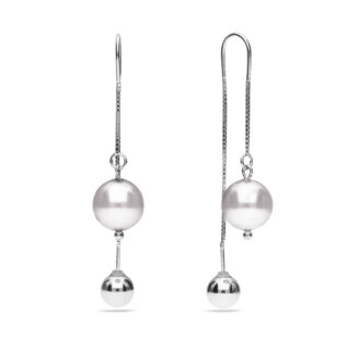 【Spark】 上品なパール ロングピアス チェーン アメリカン レディース スワロフスキー®・クリスタル Hazen ホワイト・パール KWK581012W