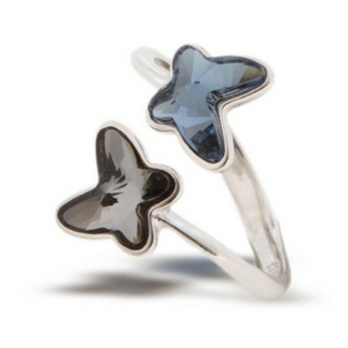 バタフライ リング スワロフスキー®・クリスタル グレー/ブルー