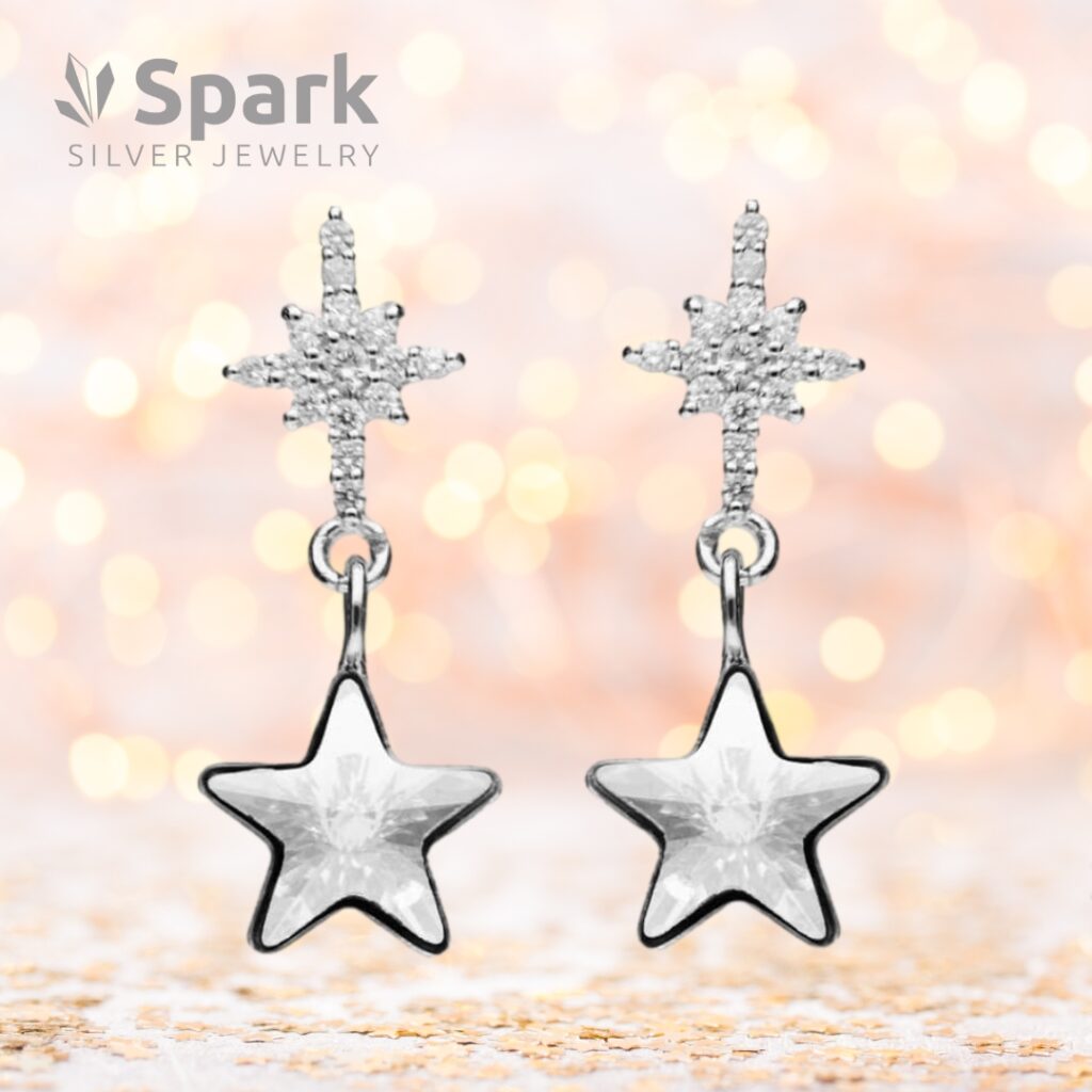 Spark 星 ピアス スワロフスキー製 クリスタル ゆれる かわいい